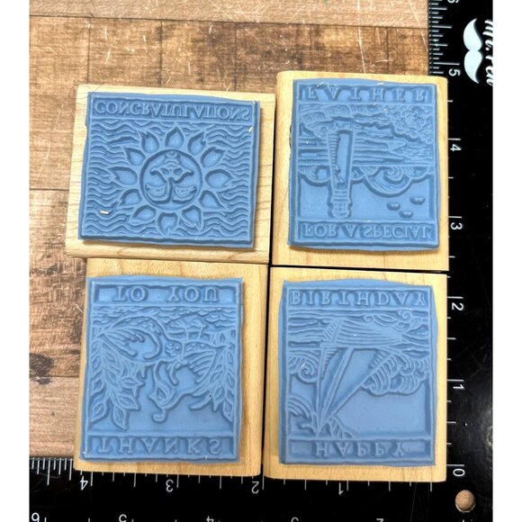 2001 STAMPIN' UP! Wonderful Woodcuts Wood Mounted Rubber Stamp set of 4 - Picture 3 of 5